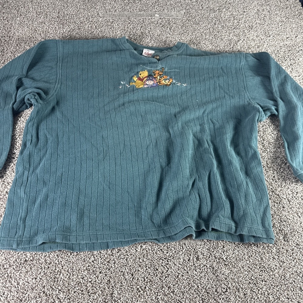 Vintage‎  Winnie The Pooh Embroidered Thick Shirt Size Xxl Green